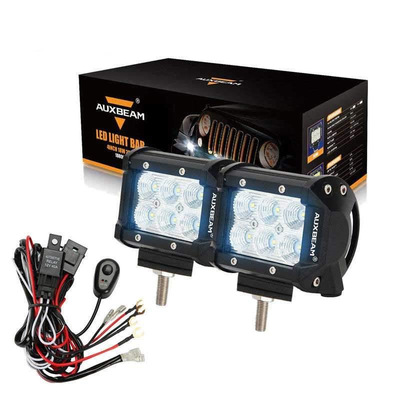 Auxbeam (2pcs/set) 4" 18w CREE Flood Beam Dual Row Off Road Led Work Light Bar - Hellfire Offroad Lighting