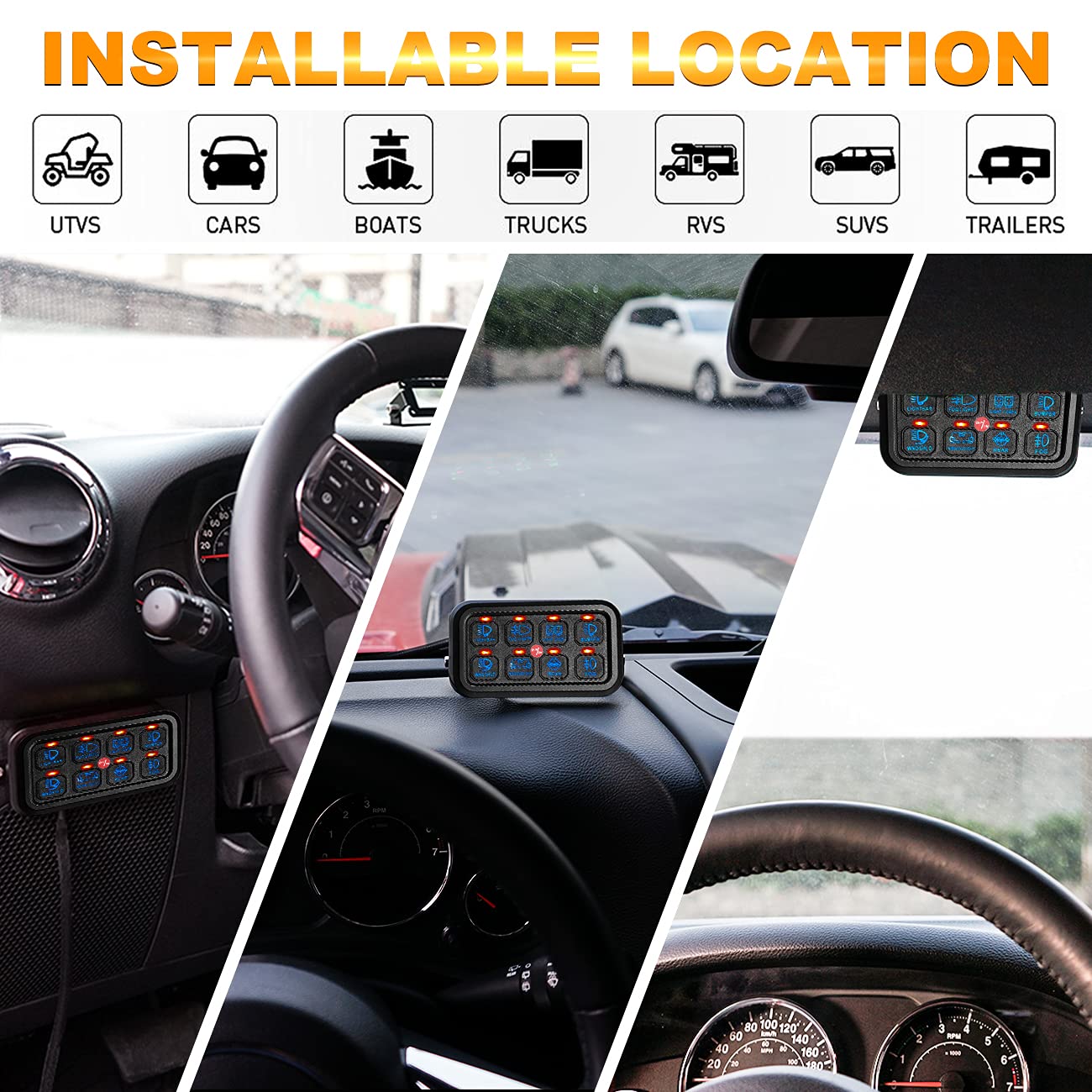 8 Gang Led Switch Panel Kit Blue