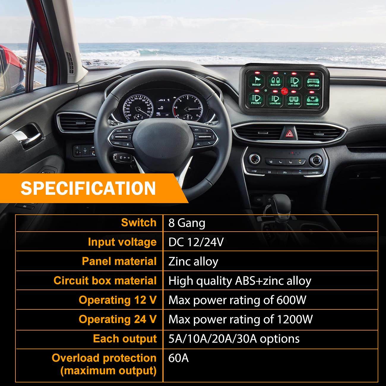 8 Gang Led Switch Panel Kit Green