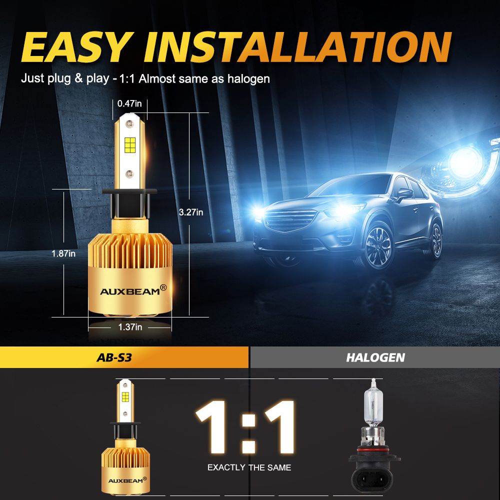 H11/H9/H8 S3 Series LED light Bulbs - 6500K 8000LM