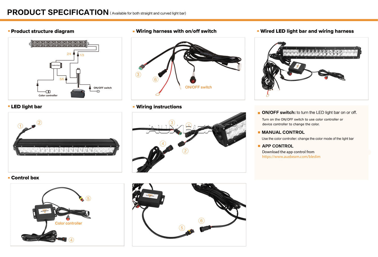 Auxbeam 22" Color Changing/RGB Combo Curved LED Light Bar 120w (5d Projector Lens) - Hellfire Offroad Lighting